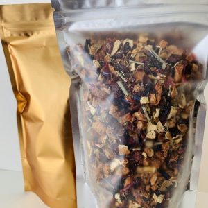 Decaf Earl Grey Rooibos Tea, a caffeine-free blend of earthy rooibos and aromatic bergamot, offering a soothing, full-bodied tea experience.